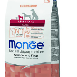 MONGE NATURAL SUPERPREMIUM ADULT MINI ΜΕ ΣΟΛOΜΌ & ΡΎΖΙ