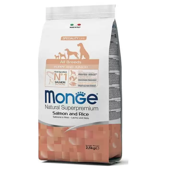 MONGE NATURAL SUPERPREMIUM PUPPY & JUNIOR ALL BREEDS ΜΕ ΣΟΛΩΜΌ & ΡΎΖΙ ΜΟΝΟΠΡΩΤΕΪΝΙΚΉ