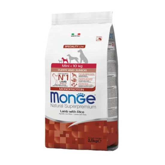 MONGE NATURAL SUPERPREMIUM PUPPY & JUNIOR MINI ΜΕ ΑΡΝΊ & ΡΎΖΙ