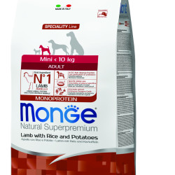 MONGE NATURAL SUPERPREMIUM ADULT MINI ΜΕ ΑΡΝΊ, ΡΎΖΙ & ΠΑΤΆΤΕΣ