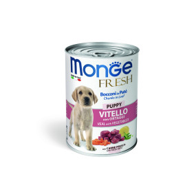 MONGE FRESH PUPPY ΠΑΤΈ & ΚΟΜΜΑΤΆΚΙΑ ΜΕ ΜΟΣΧΆΡΙ & ΛΑΧΑΝΙΚΆ 24X