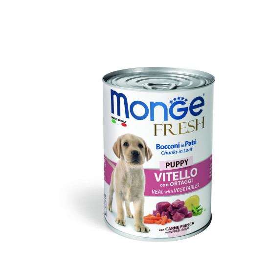 MONGE FRESH PUPPY ΠΑΤΈ & ΚΟΜΜΑΤΆΚΙΑ ΜΕ ΜΟΣΧΆΡΙ & ΛΑΧΑΝΙΚΆ 24X