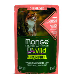 MONGE BWILD STERILISED - SALMON WITH SHRIMPS AND VEGETABLES 28X